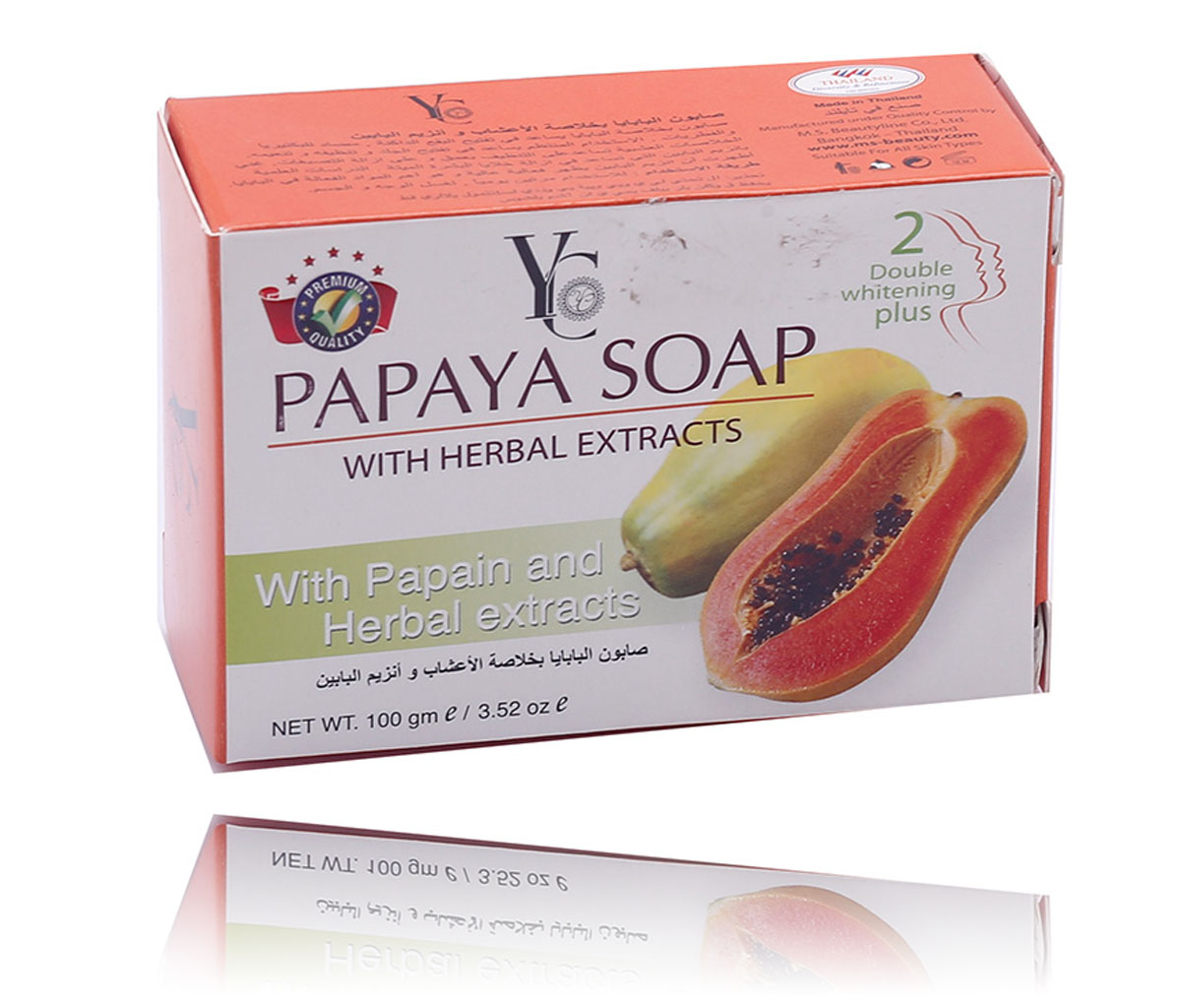 YC PAPAYA DOUBLE WHT PLUS SOAP 100GM